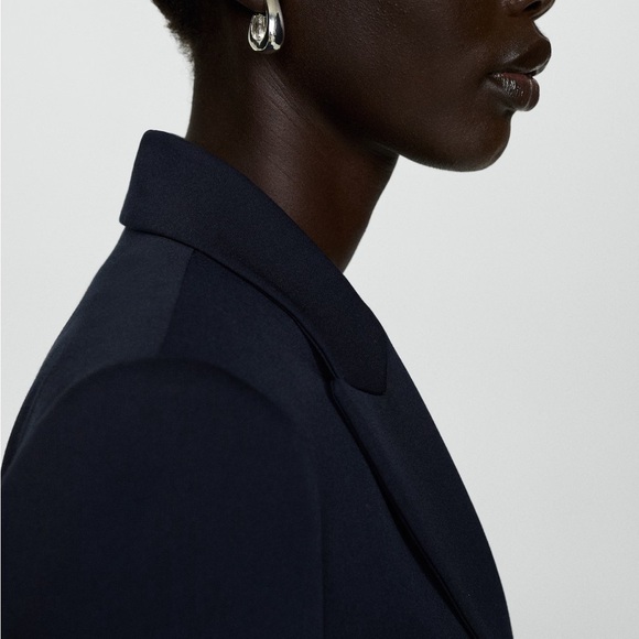 Mango Elegant Fitted Navy Blue Women's Blazer - Picture 3 of 6